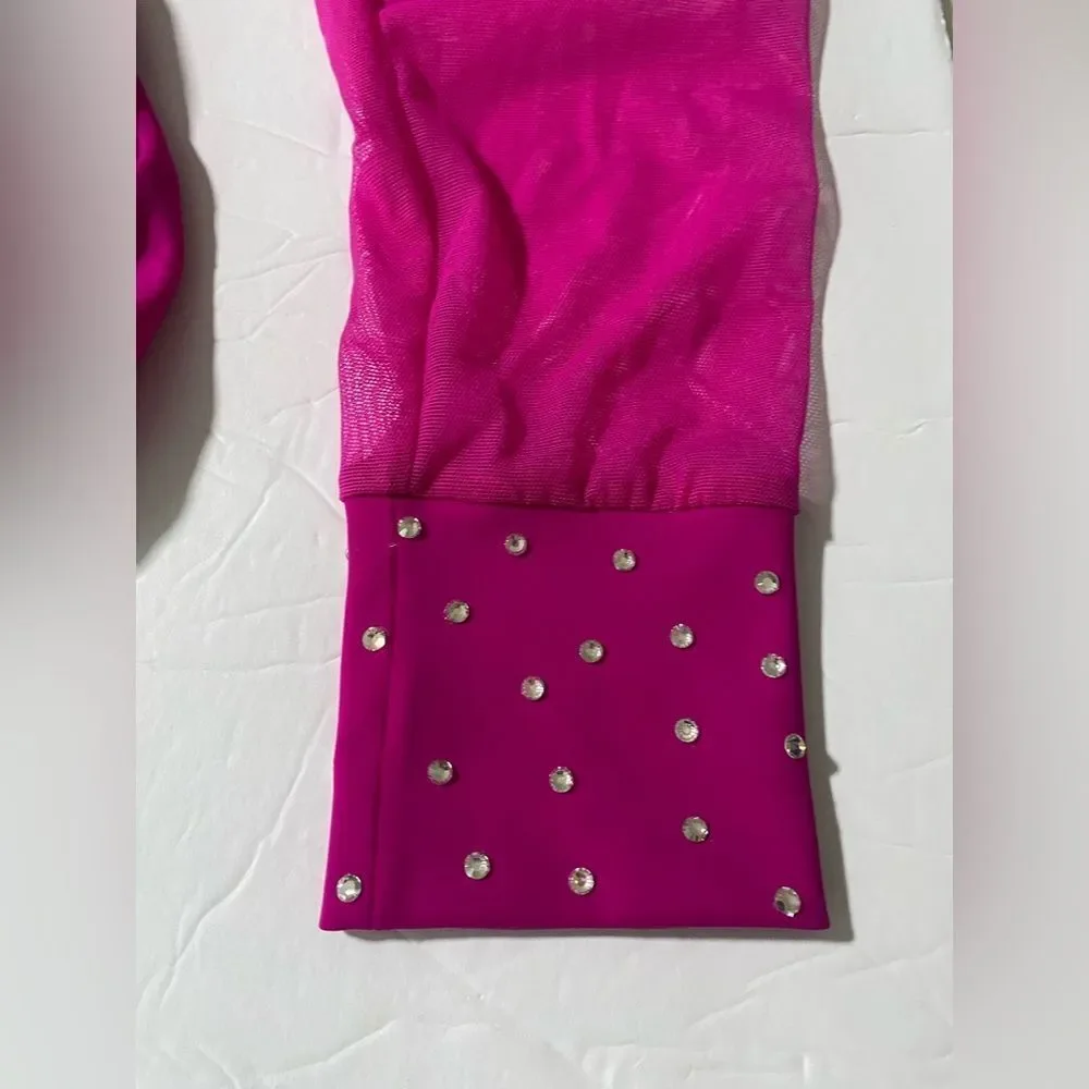 Custom made solo dance costume hot pink rhinestone illusion skirt LC child